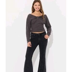 Women's Off the Shoulder Pullover Sweater Wild Fable Heather Gray Large Cropped